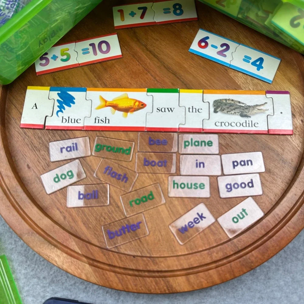 Educational Learning Puzzle Set Sentence Building Math Facts Storage Bins